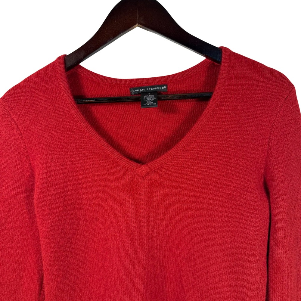 Sarah Spencer Red Angora Blend V-Neck Sweater Long Sleeve Women's Small - Picture 2 of 7